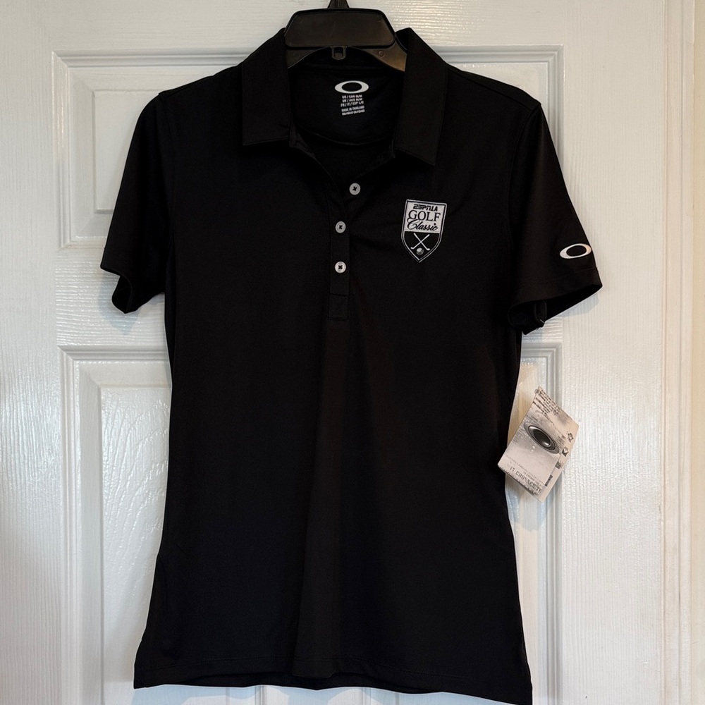 Oakley Black Performance Golf Polo with ESPN Logo Patch